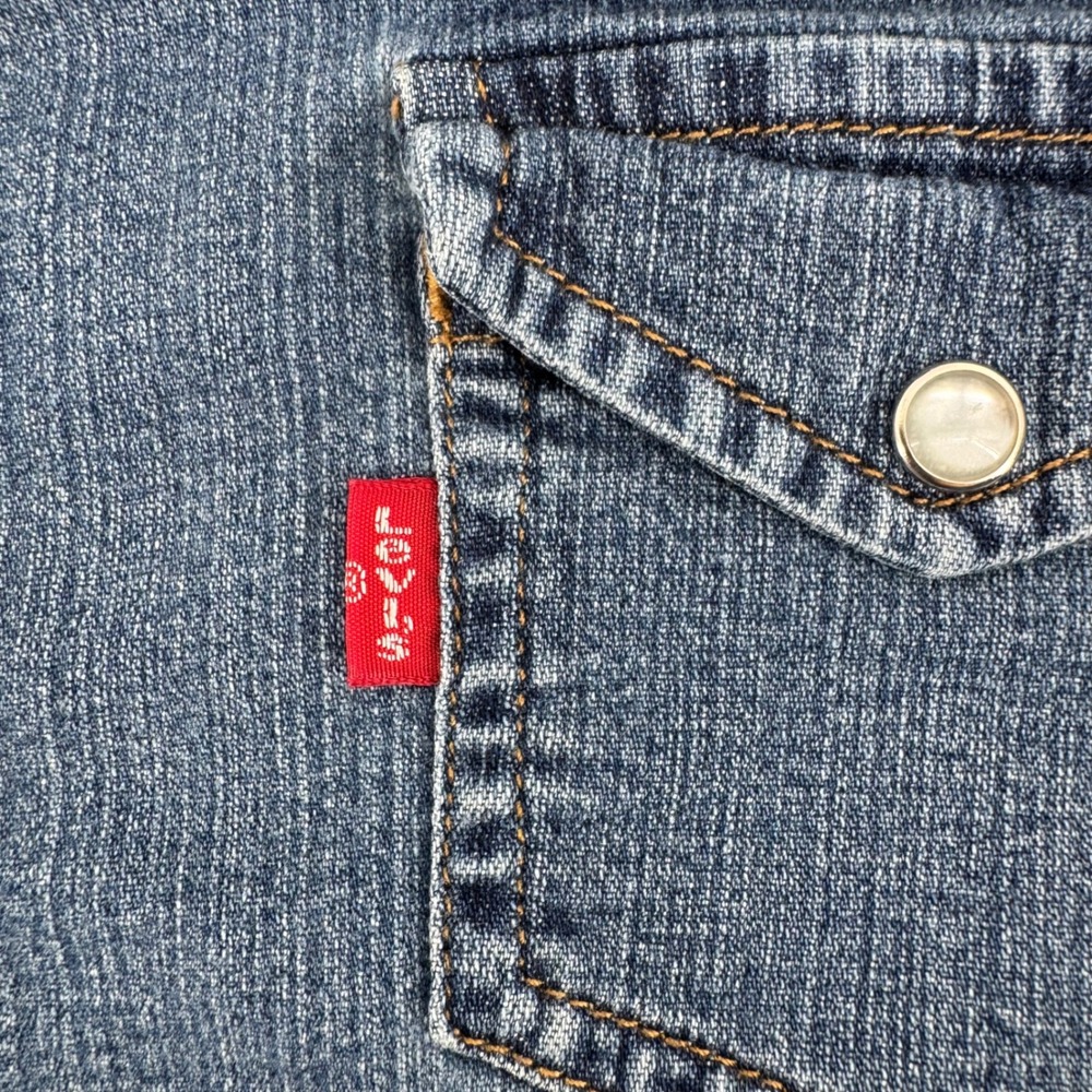 Levi's Western Indigo Shirt Kids XL 16 Blue Denim Pearl Snap Long Sleeve Cowgirl - Picture 10 of 11